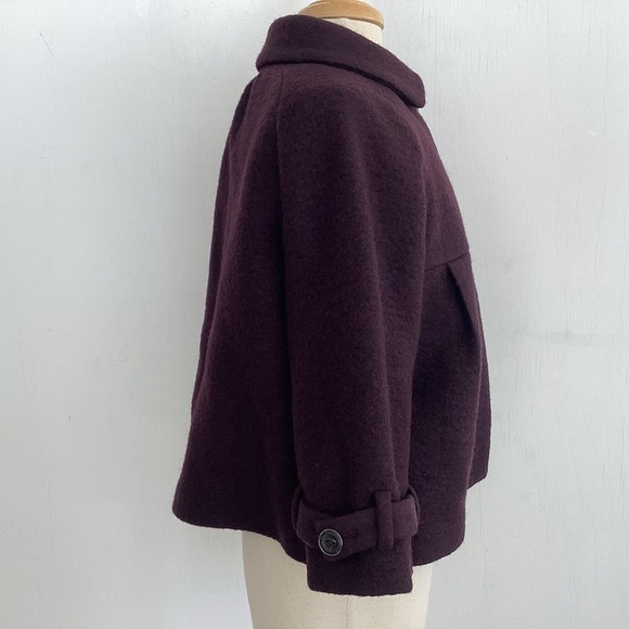 Zara wool blend, lined,cropped, swing peterpan collar 3 button plum jacket Sz XL - Picture 3 of 12